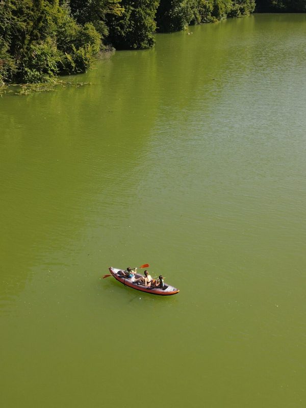 boat drone shot with kayak